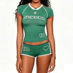 Blockette Aesthetic Women's Soccer Jersey Set Y2K Retro Ribbed Crop Top & Slim Fit Boy Shorts Co-ord