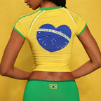 Blockette Aesthetic Women's Soccer Jersey Set Y2K Retro Ribbed Crop Top & Slim Fit Boy Shorts Co-ord