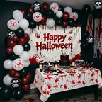 Bloody Horror Halloween Party Decor Kit Blood Handprint Backdrop and Eyeball Balloon for Halloween and Horror Parties