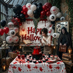 Bloody Horror Halloween Party Decor Kit Blood Handprint Backdrop and Eyeball Balloon for Halloween and Horror Parties