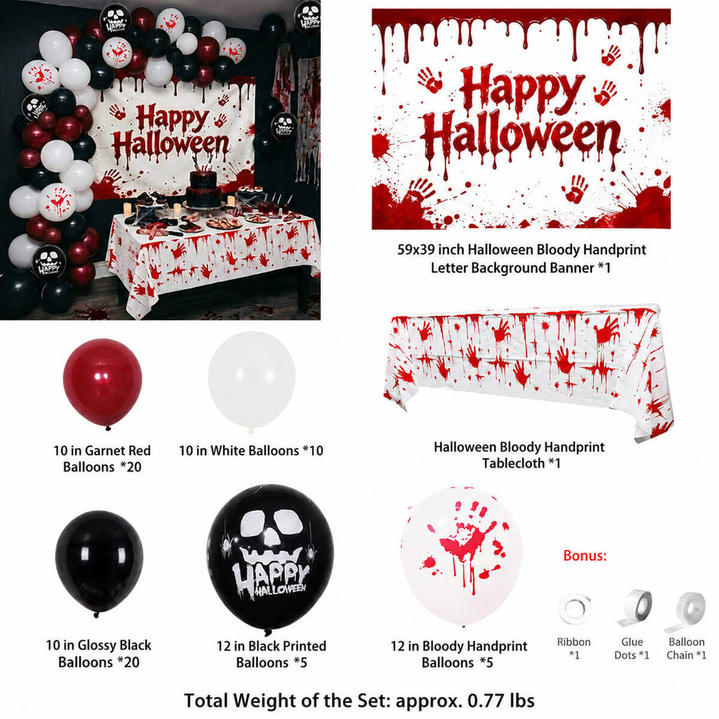 Bloody Horror Halloween Party Decor Kit Blood Handprint Backdrop and Eyeball Balloon for Halloween and Horror Parties