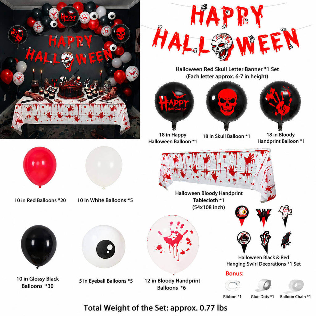 Bloody Horror Halloween Party Decor Kit Blood Handprint Backdrop and Eyeball Balloon for Halloween and Horror Parties