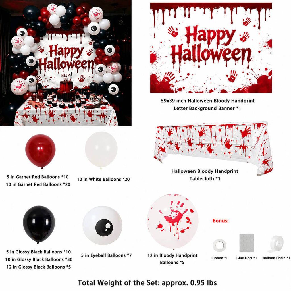 Bloody Horror Halloween Party Decor Kit Blood Handprint Backdrop and Eyeball Balloon for Halloween and Horror Parties
