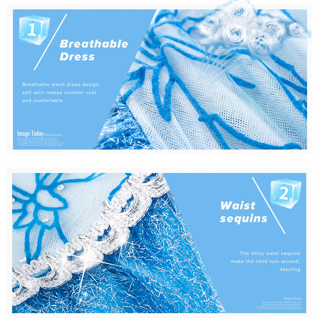 Kids Elsa Princess Dress and Accessories Snow Queen Cosplay Party Princess Dress with Long Cape