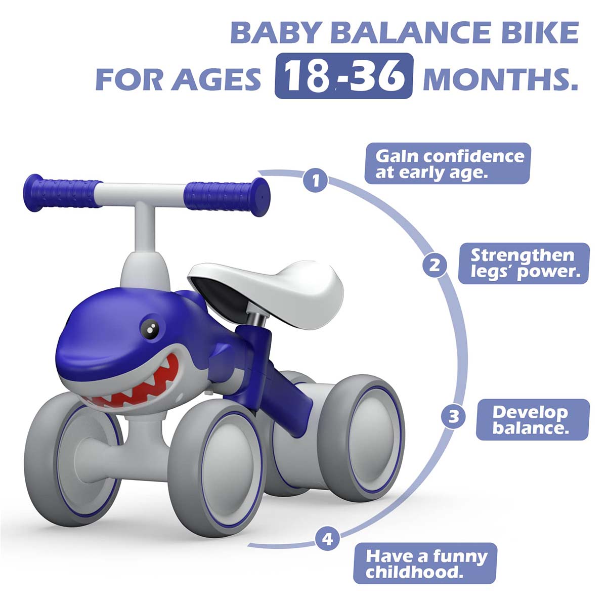 Toddler Balance Bike Shark Bike 4 Wheels No Pedal Ride-on Toys For Boy Girls