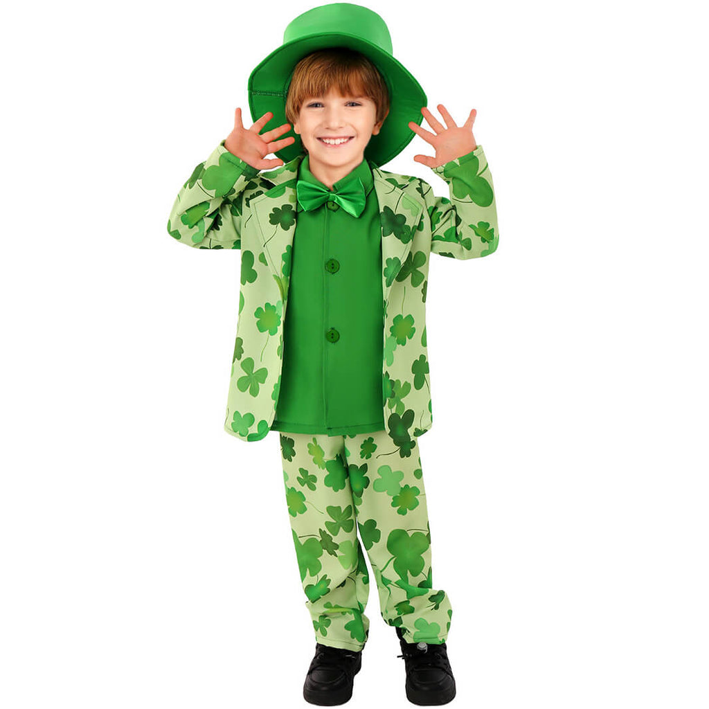 Boys Saint Patricks Day Outift Leprechaun Tops Pants Hat and Bow Knot Full Set for St Paddy Day