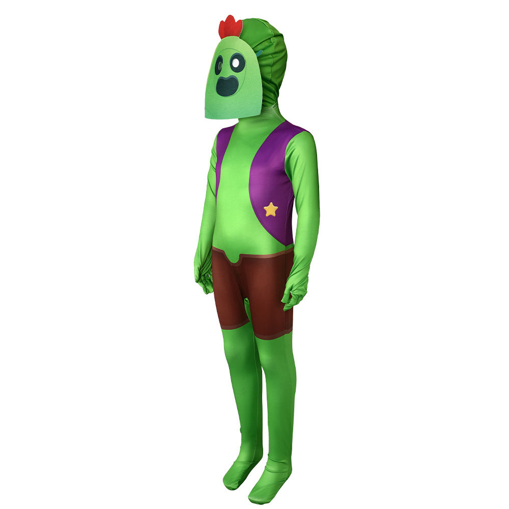 Kids Cactus Brawler Costume Green Jumpsuit and Helmet 2pcs Suit for Cosplay