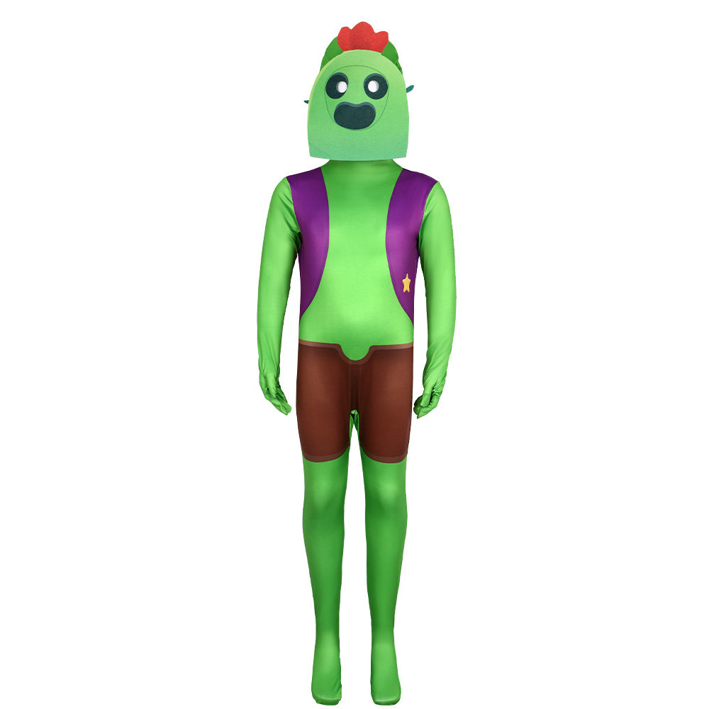 Kids Cactus Brawler Costume Green Jumpsuit and Helmet 2pcs Suit for Cosplay