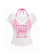 Brazil Ladies Shirt Rumo Ao Hexa Soccer Set White Brasil Jarci and Hot Pink Bikini for Stadium Football Cheering