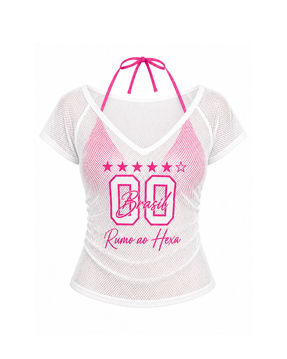 Brazil Ladies Shirt Rumo Ao Hexa Soccer Set White Brasil Jarci and Hot Pink Bikini for Stadium Football Cheering