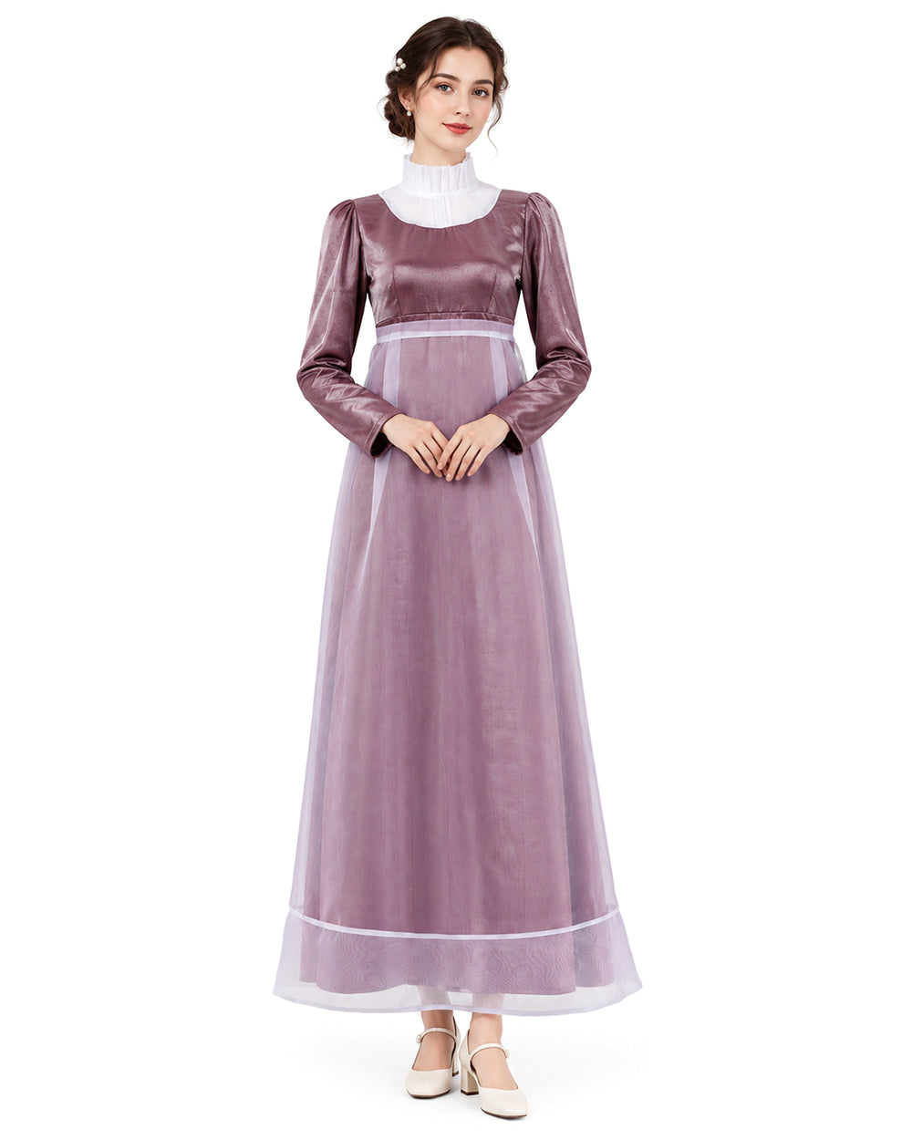 Women Maid Costume Victorian Long Sleeve Maxi Double Layer Gown for Themed Parties