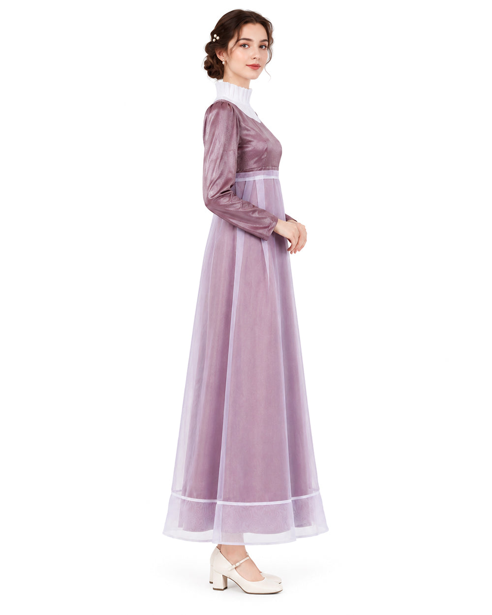 Women Maid Costume Victorian Long Sleeve Maxi Double Layer Gown for Themed Parties