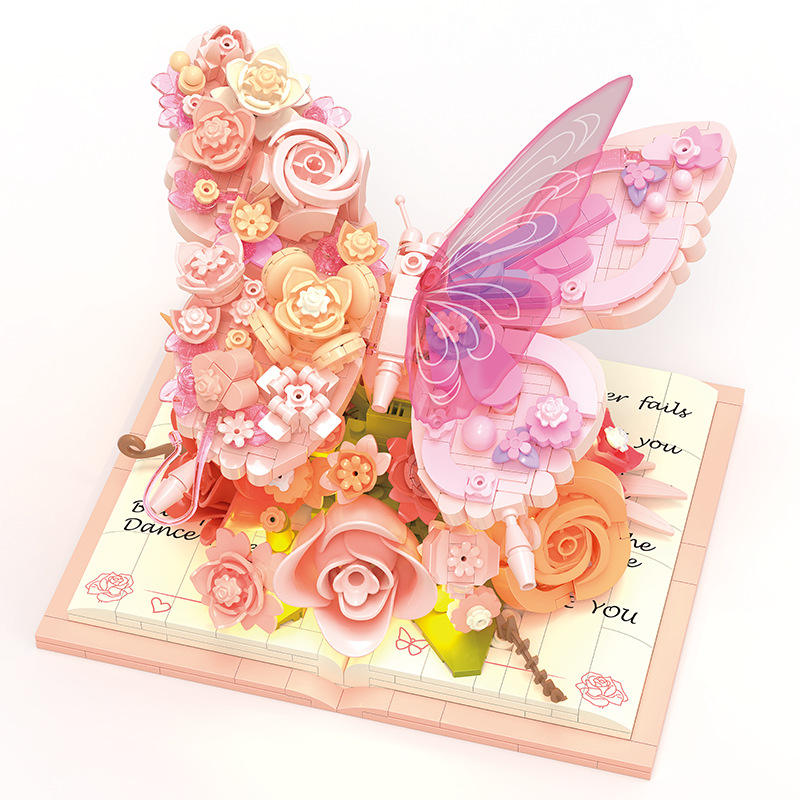 Butterfly Flower Building Blocks 3D Building Set Desktop Ornament with LED Lighting Holiday Gift