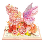 Butterfly Flower Building Blocks 3D Building Set Desktop Ornament with LED Lighting Holiday Gift