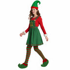 Elf Costume Cute Xmas Dress Hat Socks and Shoes 4pcs Suit Christmas Outfit for Kids Adults