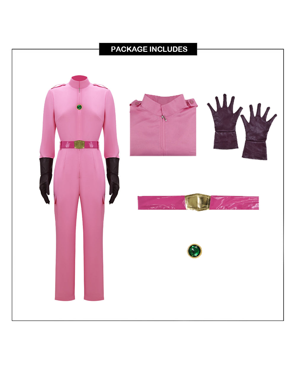 Women Pink Princess Costume Superhero Racing Jumpsuit with Gloves Belt and Gem Brooch for Cosplay