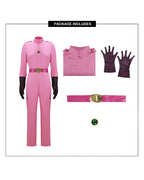 Women Pink Princess Costume Superhero Racing Jumpsuit with Gloves Belt and Gem Brooch for Cosplay