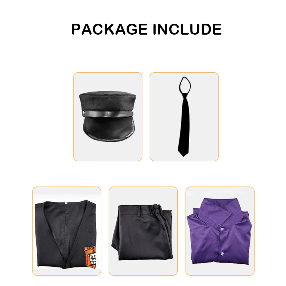 Mens FNAF Costume William Purple Uniform Set with Vest and Hat for Roleplay Events