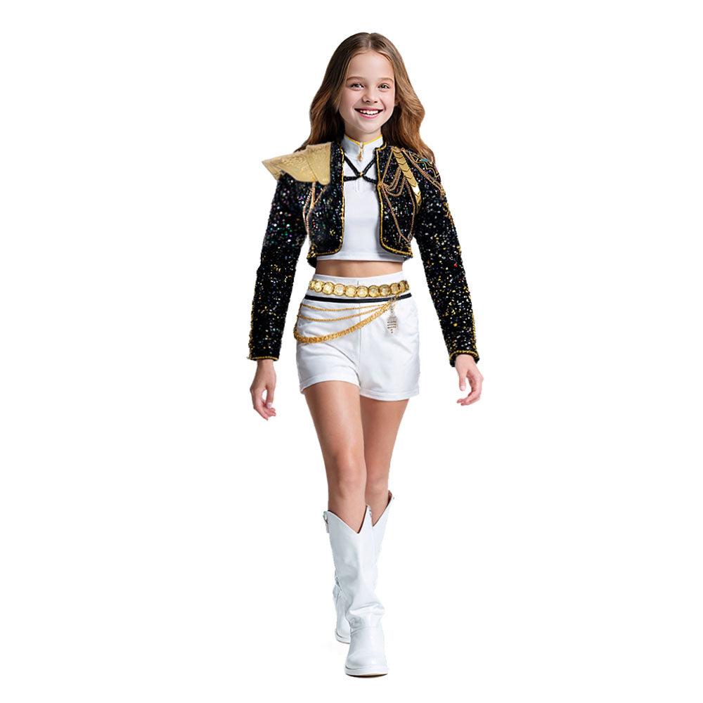 KPop Rumi Costume Golden Black White Dance Outfit Stage Performance Suit