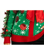 Women's Ugly Christmas Sweater 3D Long Sleeve Pullover with Tinsel Garland and Red Bow for Xmas Party