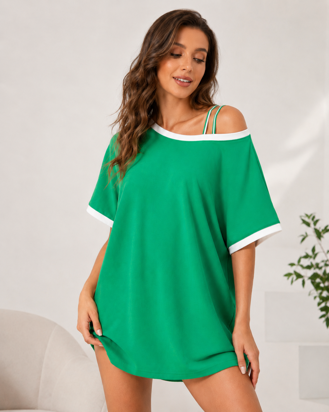 Women's Mexico Soccer Jersey Sexy One Shoulder Green Strappy Shirt for Sports Game Day Party