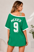Women's Mexico Soccer Jersey Sexy One Shoulder Green Strappy Shirt for Sports Game Day Party