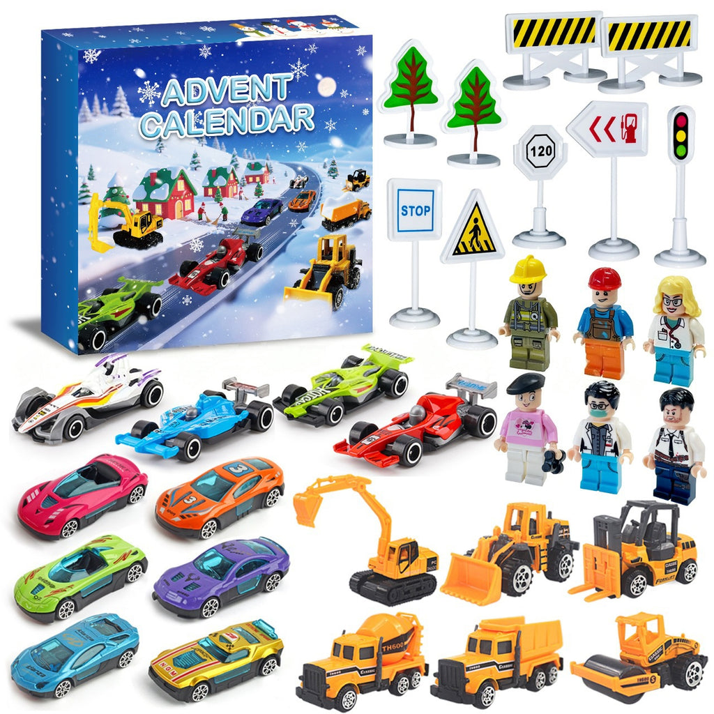 Christmas Advent Calendar 2025 Pullback Car Alloy Construction Vehicle Racing Set Holiday Gift