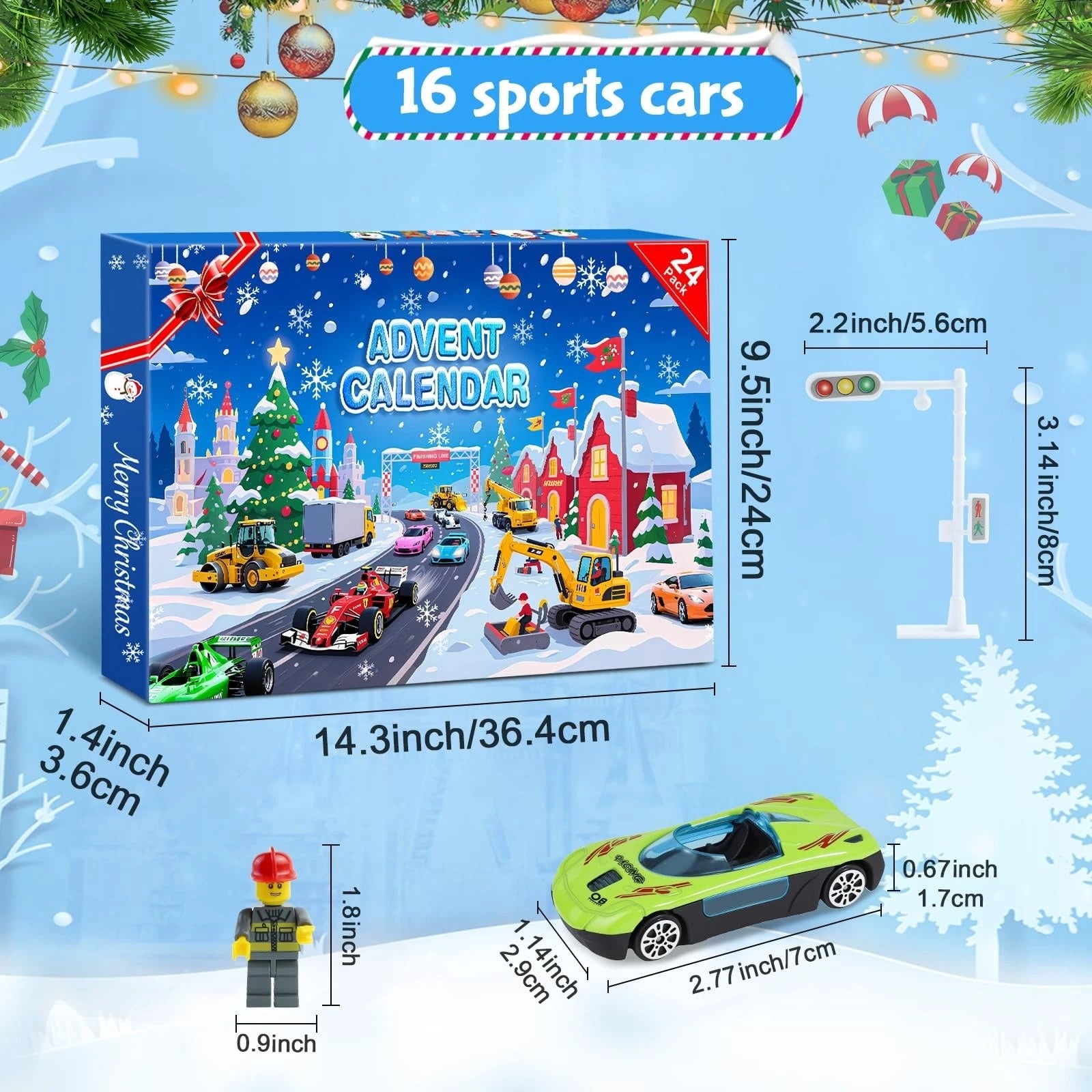 Christmas Advent Calendar 2025 Pullback Car Alloy Construction Vehicle Racing Set Holiday Gift