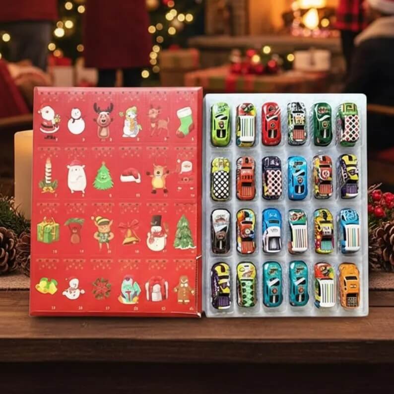 Christmas Advent Calendar 2025 Alloy Pullback Racing Car Blind Box 24-Day Countdown Holiday Toy