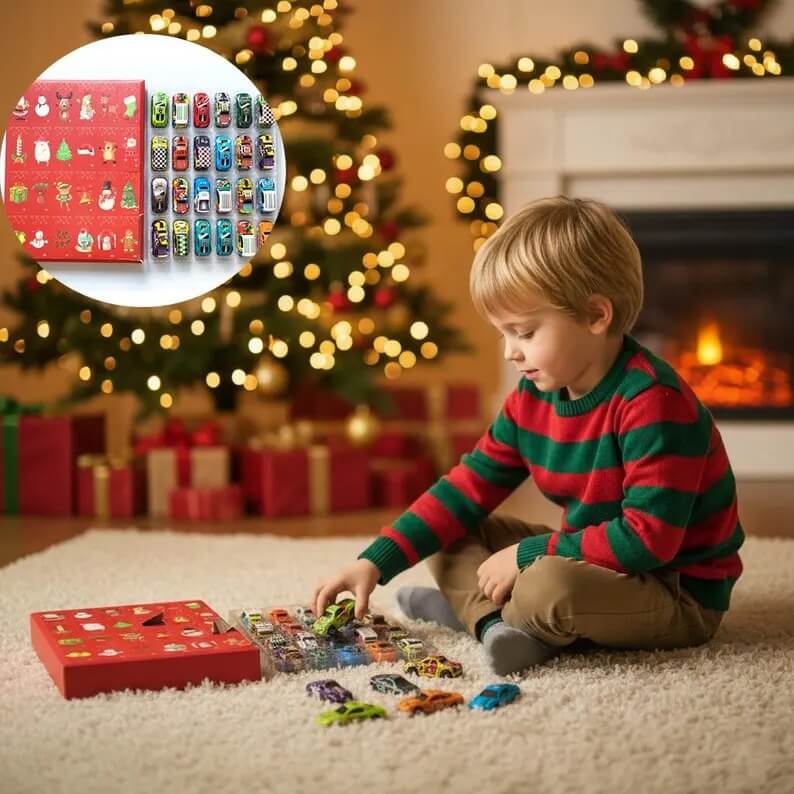 Christmas Advent Calendar 2025 Alloy Pullback Racing Car Blind Box 24-Day Countdown Holiday Toy