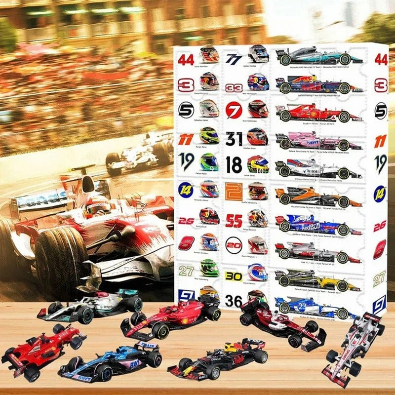 Christmas Advent Calendar 2025 F1 Racing Car and Helmets Blind Box Racing Car Collection Holiday Gift