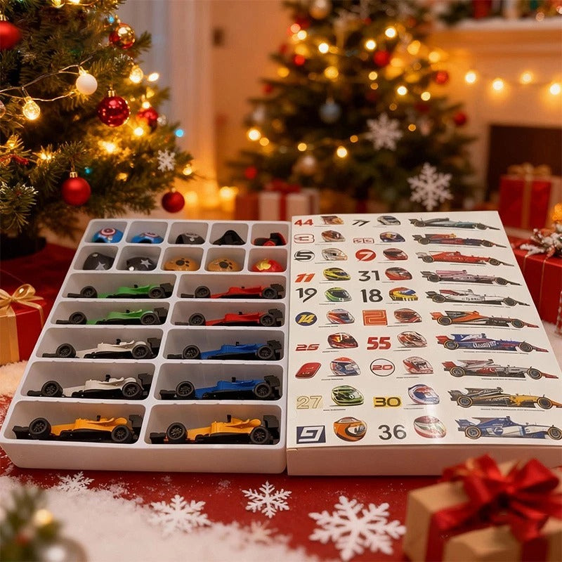 Christmas Advent Calendar 2025 F1 Racing Car and Helmets Blind Box Racing Car Collection Holiday Gift