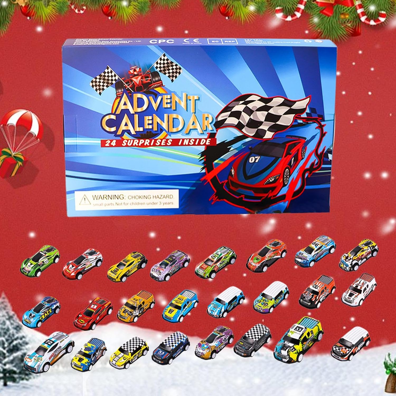 Christmas Advent Calendars 2025 Alloy Pullback Car Mini Racers Truck Set Holiday Gift