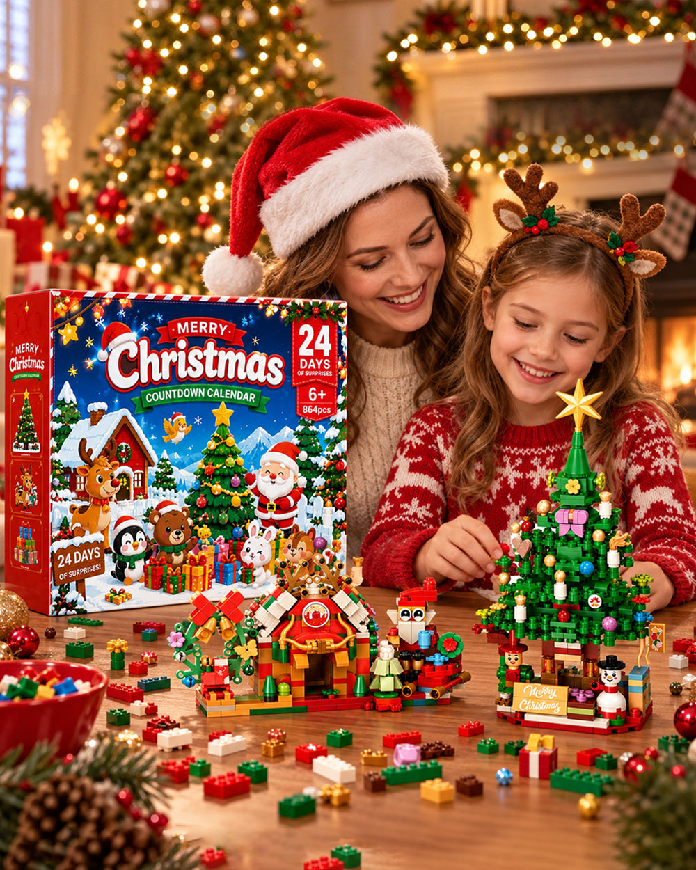 2026 Christmas Building Block Advent Calendar 24 Days 2-in-1 Dual Scene Playset for Kids Adults