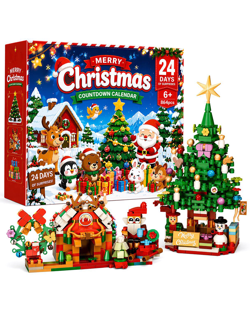 2026 Christmas Building Block Advent Calendar 24 Days 2-in-1 Dual Scene Playset for Kids Adults