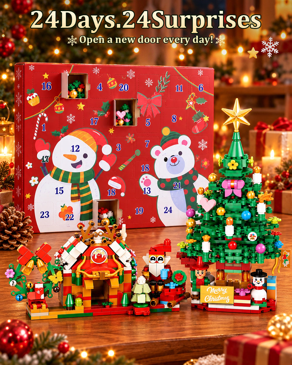 2026 Christmas Building Block Advent Calendar 24 Days 2-in-1 Dual Scene Playset for Kids Adults