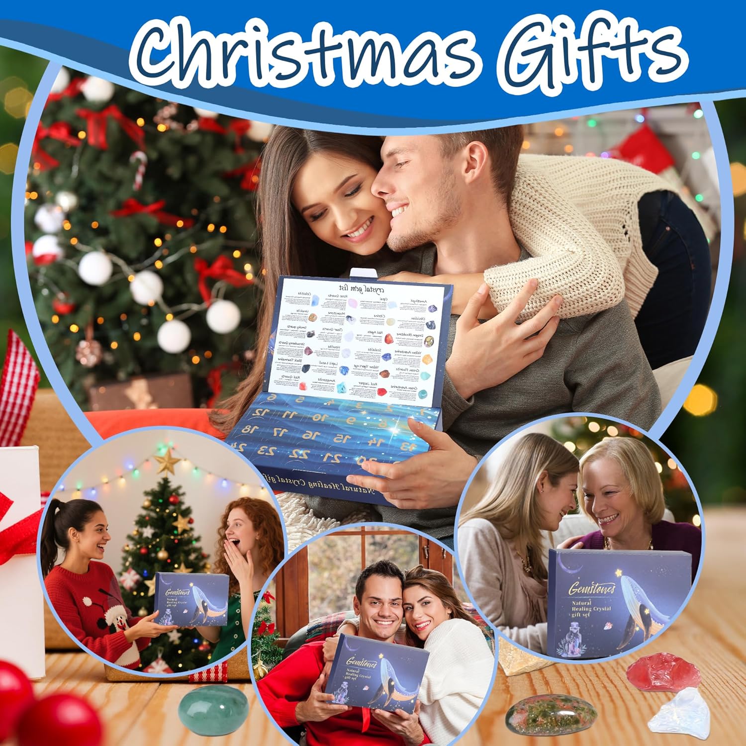 Christmas Advent Calendar 2025 Crystal Gemstone Blind Box with 24pcs Natural Crystal Holiday Gift