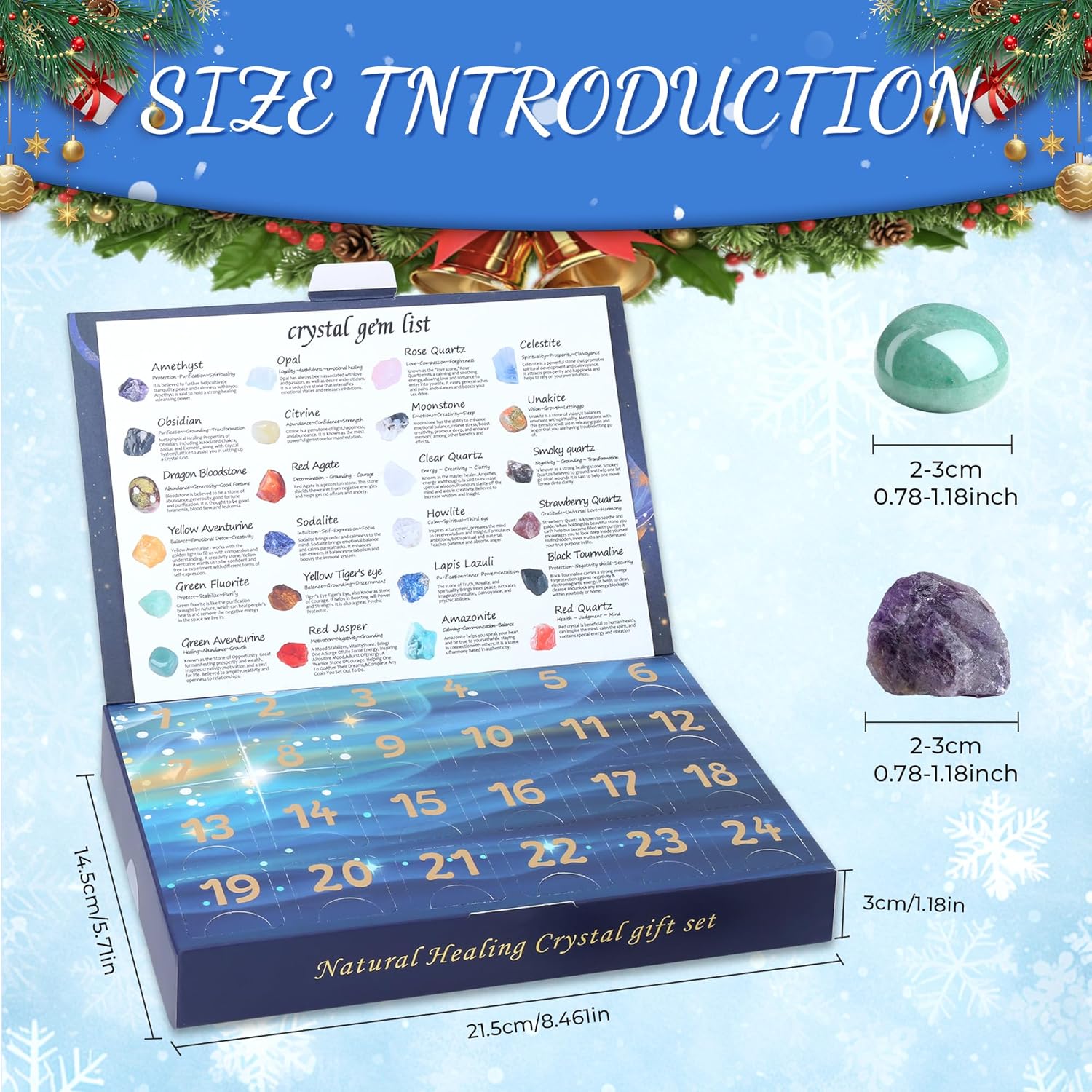Christmas Advent Calendar 2025 Crystal Gemstone Blind Box with 24pcs Natural Crystal Holiday Gift