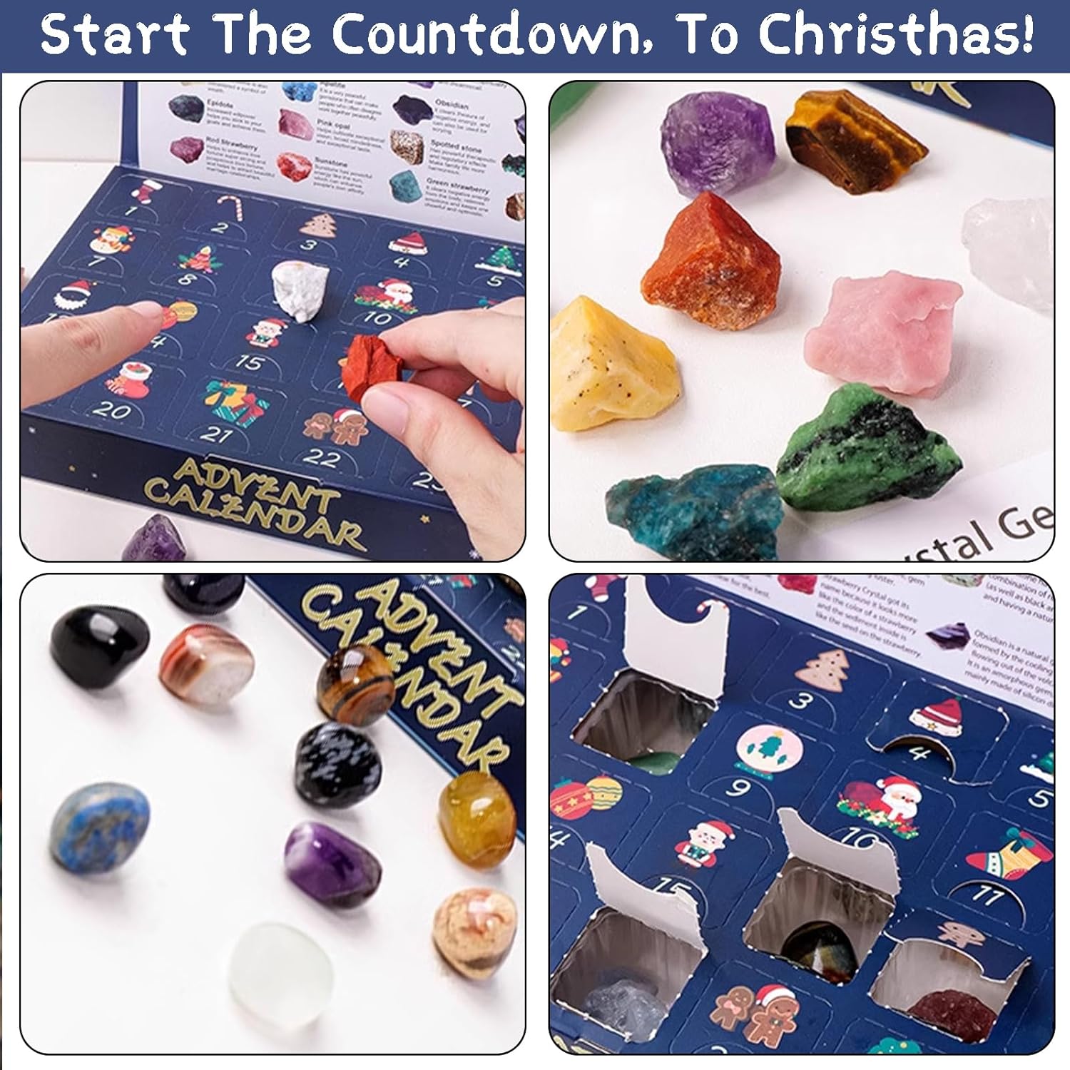 Christmas Advent Calendar 2025 Crystal Gemstone Blind Box with 24pcs Natural Crystal Holiday Gift