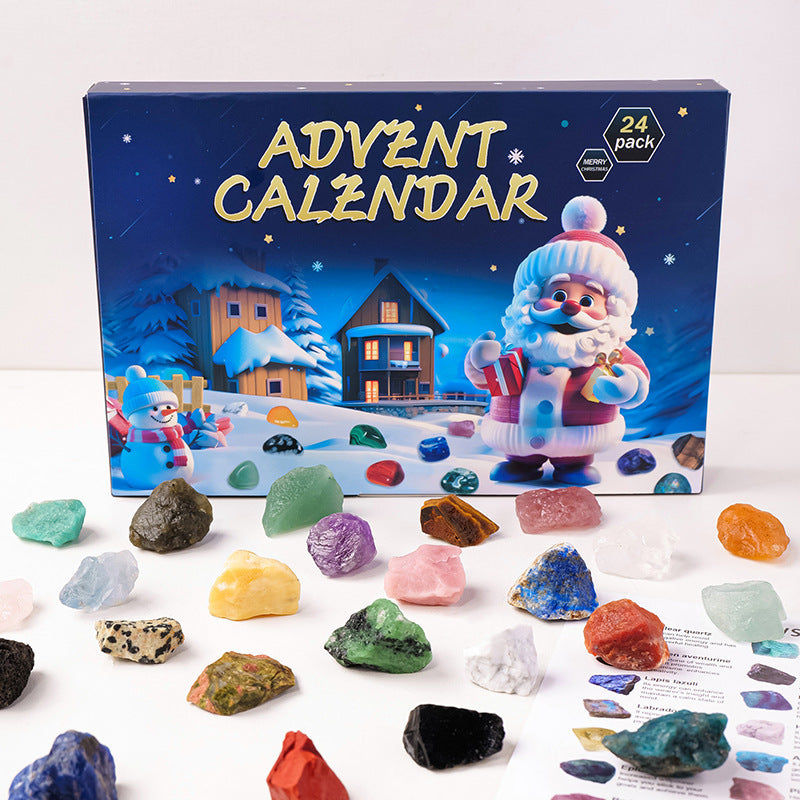 Christmas Advent Calendar 2025 Crystal Gemstone Blind Box with 24pcs Natural Crystal Holiday Gift