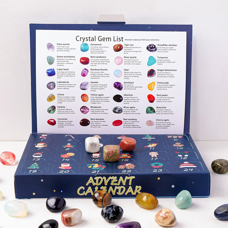 Christmas Advent Calendar 2025 Crystal Gemstone Blind Box with 24pcs Natural Crystal Holiday Gift