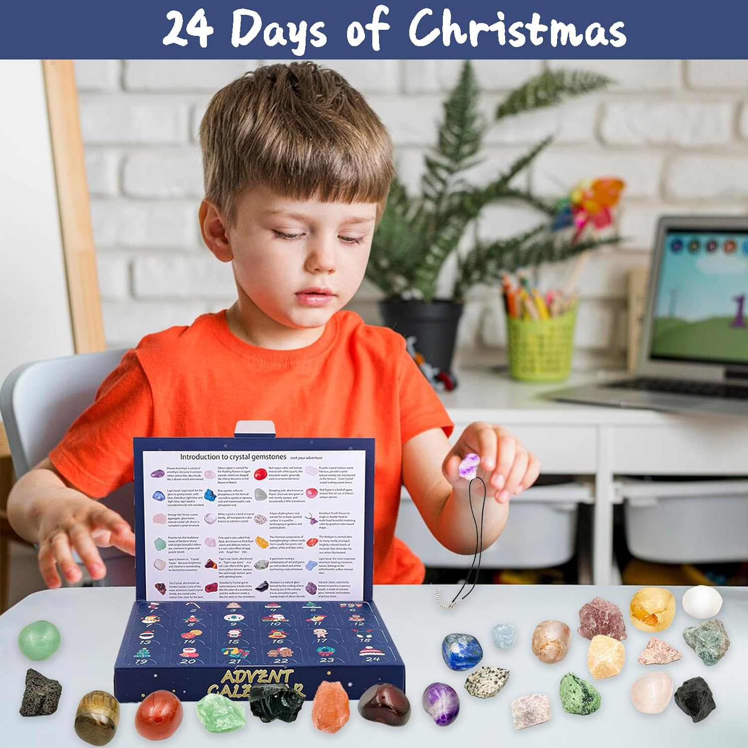 Christmas Advent Calendar 2025 Crystal Gemstone Blind Box with 24pcs Natural Crystal Holiday Gift