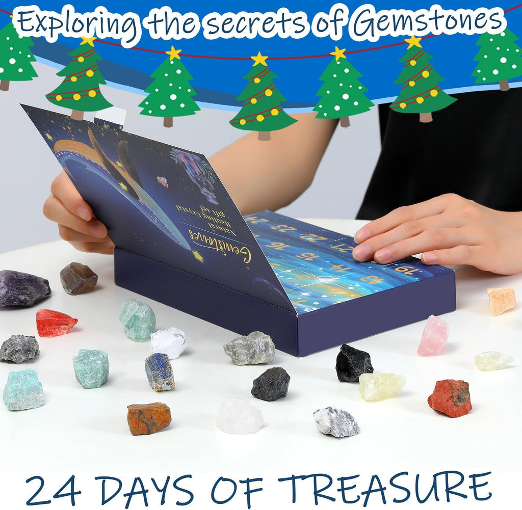 Christmas Advent Calendar 2025 Crystal Gemstone Blind Box with 24pcs Natural Crystal Holiday Gift