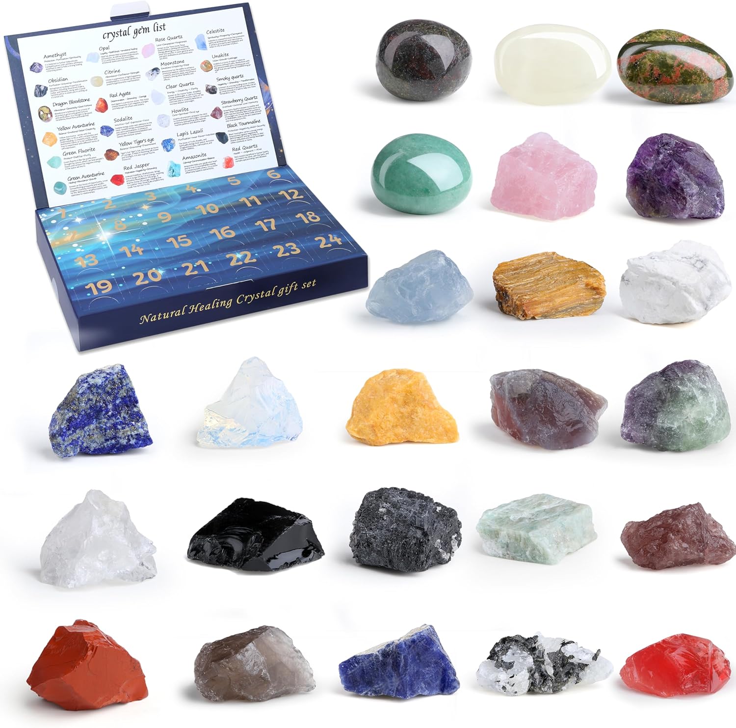 Christmas Advent Calendar 2025 Crystal Gemstone Blind Box with 24pcs Natural Crystal Holiday Gift