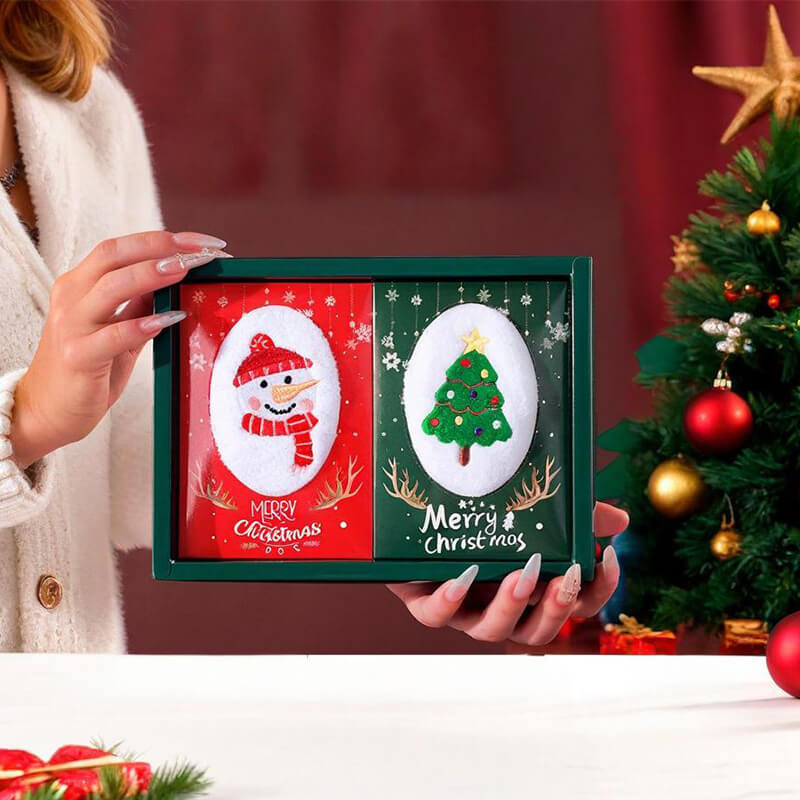 Christmas Hand Towels Gifts 2pcs Cotton Towel Embroidery Xmas Tree Snowman Holiday Gifts