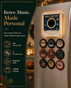 Christmas Mini Record Player NFC Magnetic Music Box with 9 Records and 360° LED Light