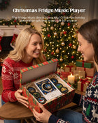 Christmas Mini Record Player NFC Magnetic Music Box with 9 Records and 360° LED Light