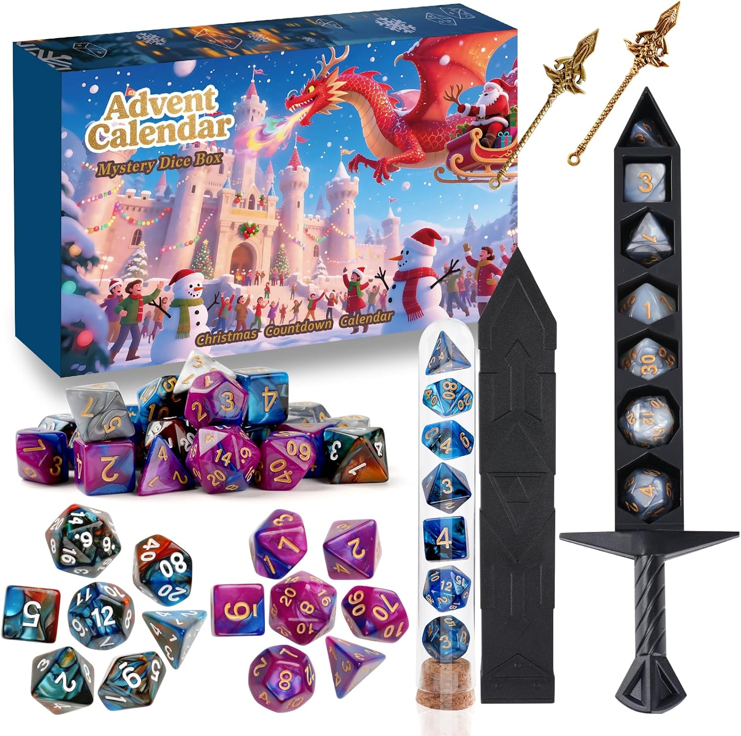 Christmas Advent Calendar 2025 Mystery Dice Set Game Role Playing Table Game Holiday Gift