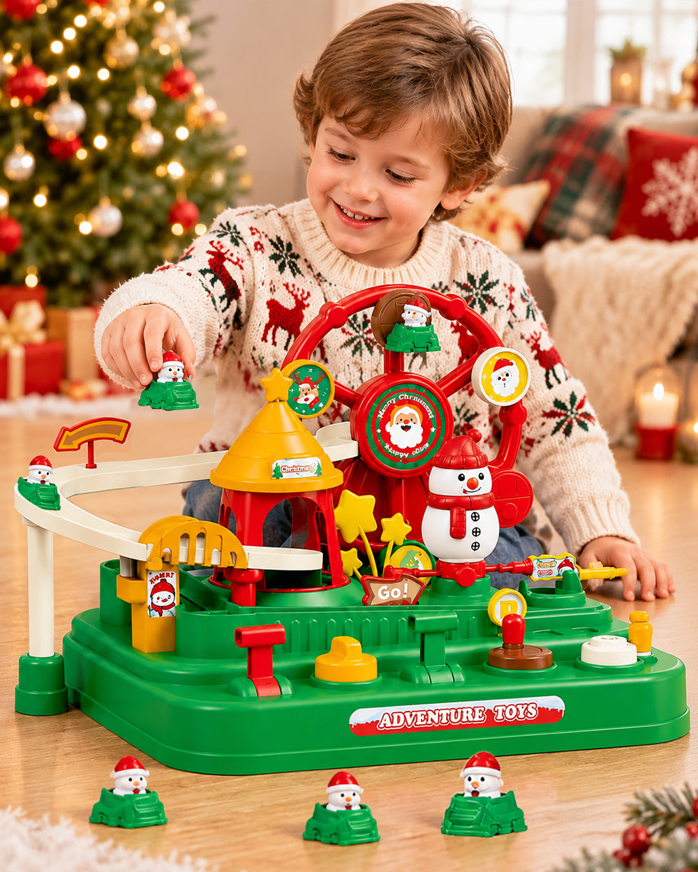Christmas Race Track Car Toy with 5 Mini Cars Mechanical Car Adventure Playset for Boys Girls