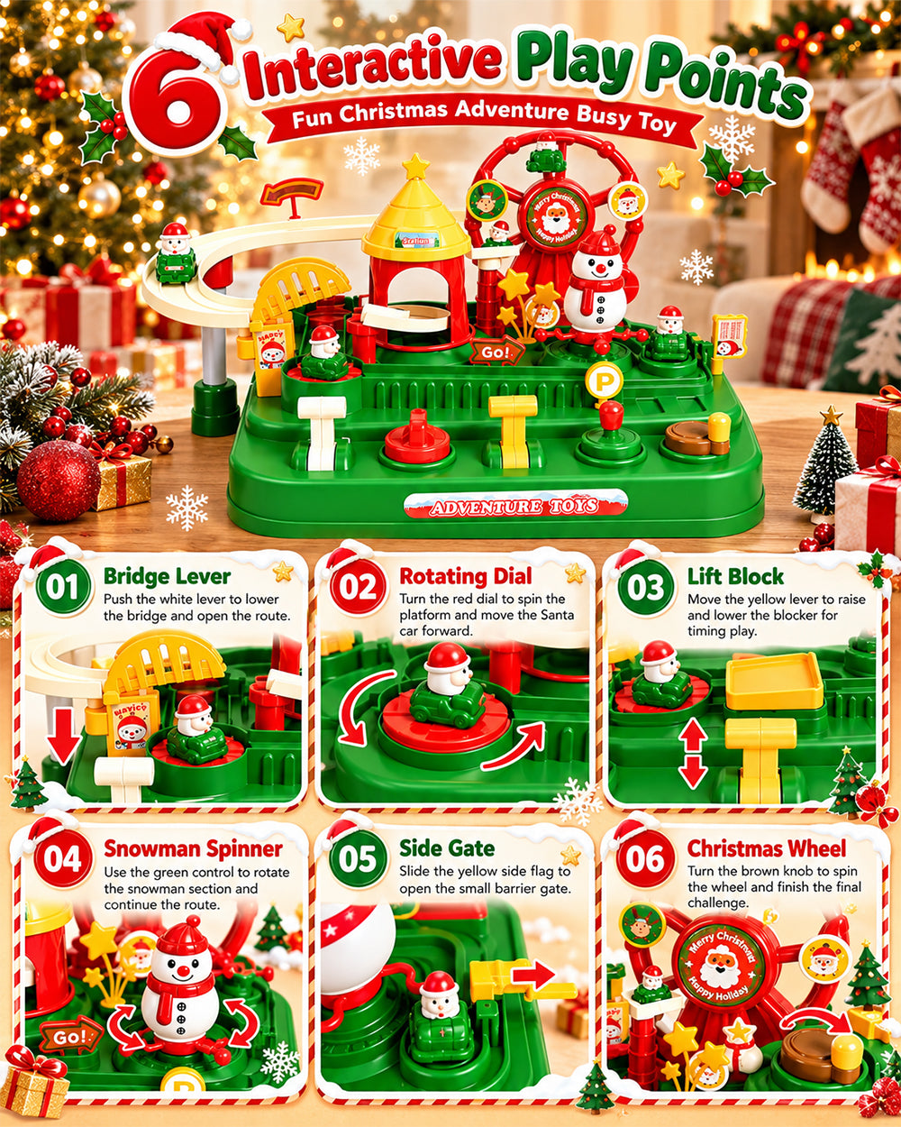 Christmas Race Track Car Toy with 5 Mini Cars Mechanical Car Adventure Playset for Boys Girls
